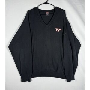 VTG Nike Virginia Tech Hokies V Neck Grandpa Sweater Mens XL Black Knit USA Made